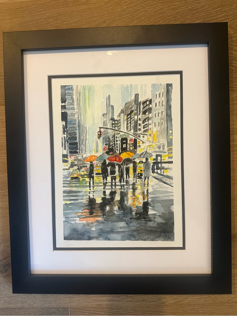 Original Watercolor Painting "Night on the Town" city scape (signed and framed)